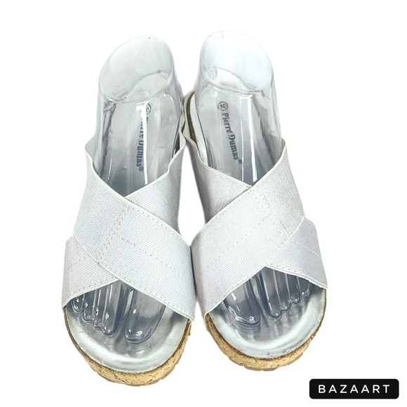 Pierre Dumas Metallic Slip On Criss Cross Platform Wedge Sandals Sz 10 - Picture 4 of 9